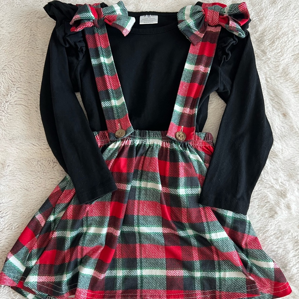 4T Girl Christmas Suspenders Dress Set